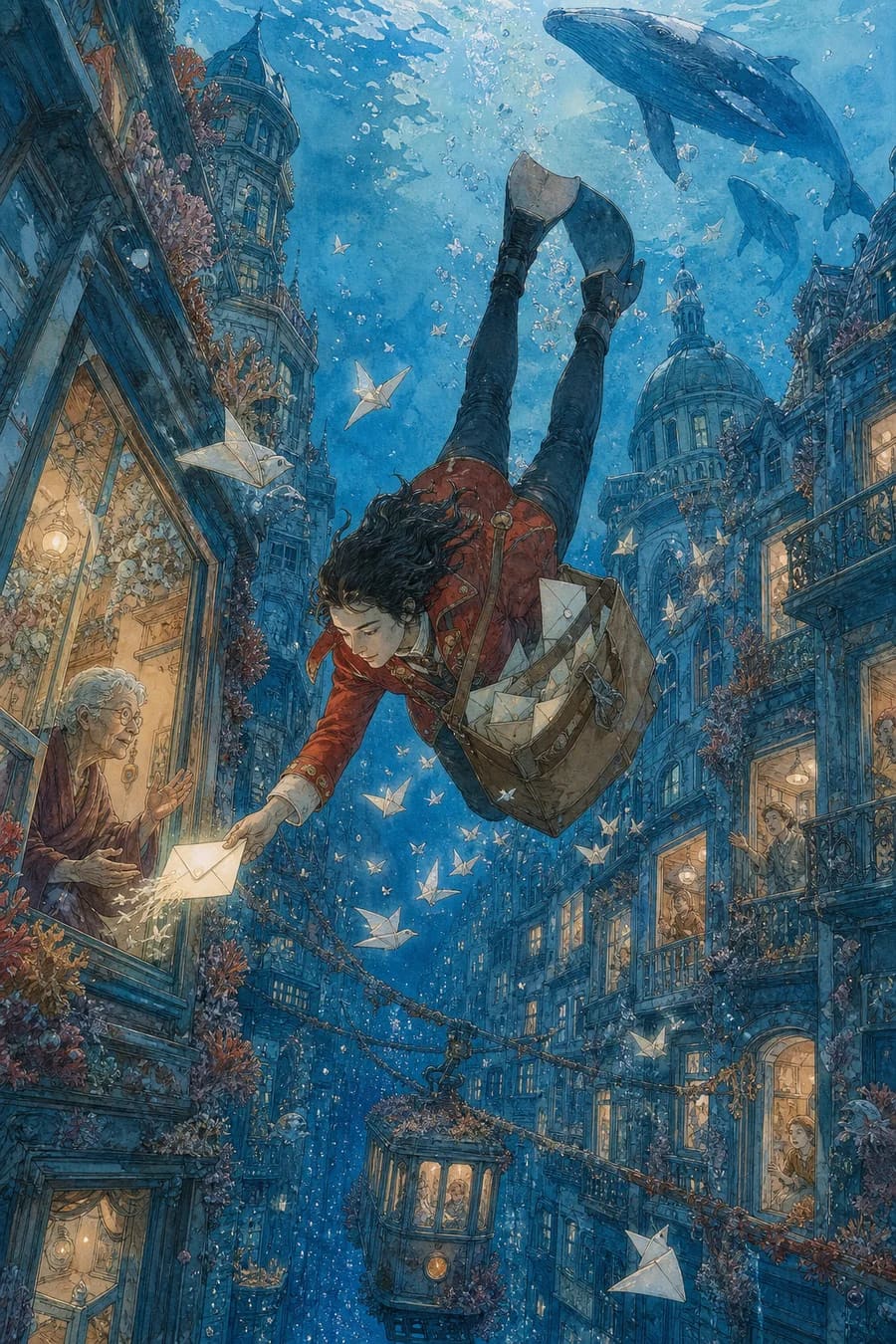 The Sunken Post Office, an original underwater fantasy comic cover