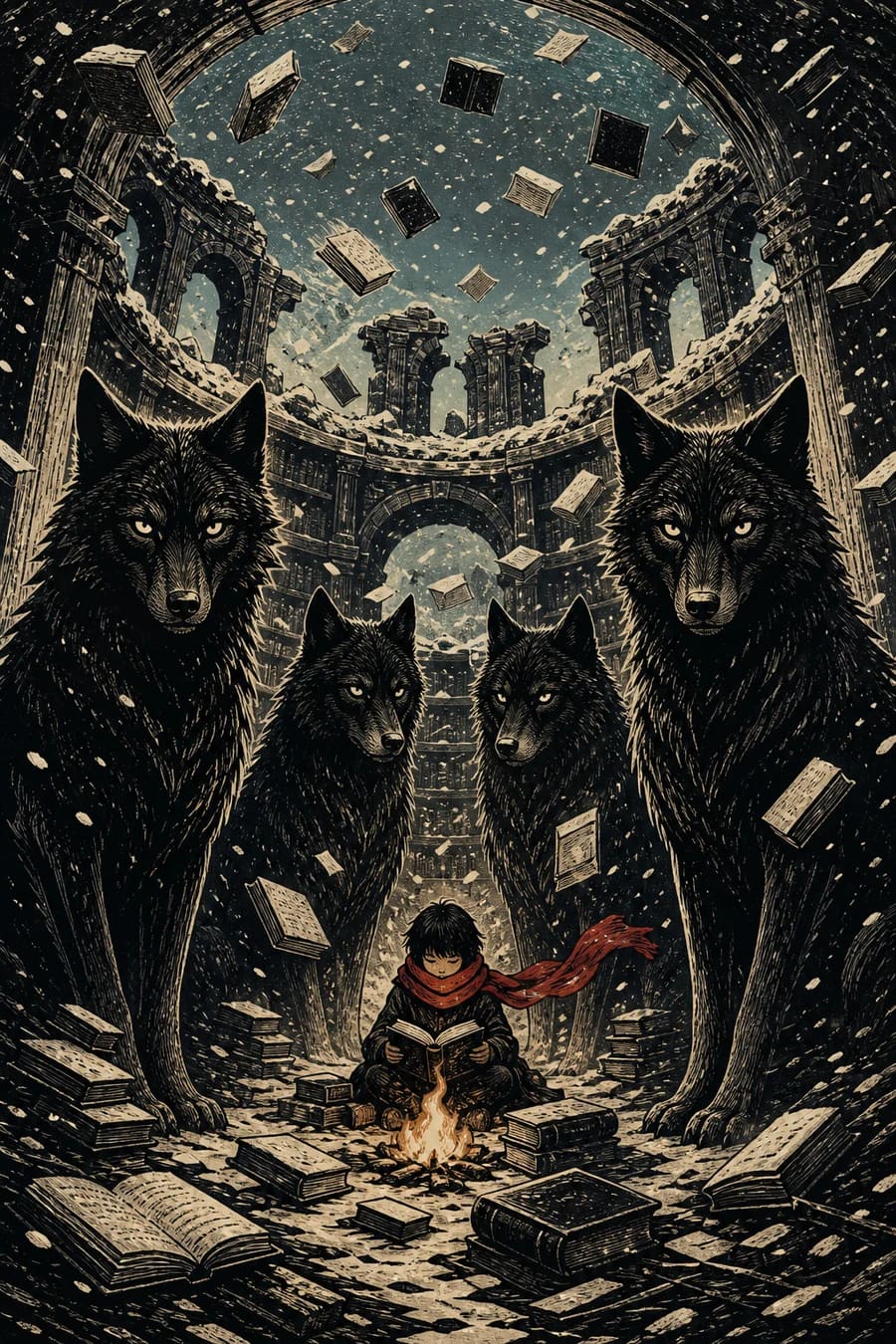Wolves of the Last Library, an original post-apocalyptic fable comic cover